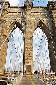 仰视,桥,布鲁克林大桥,纽约,美国