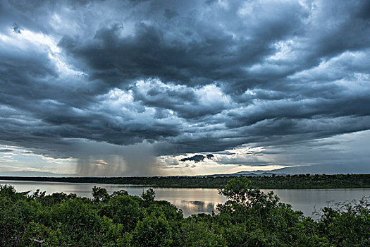 雷暴,上方,水道,伊丽莎白女王国家公园,乌干达,非洲