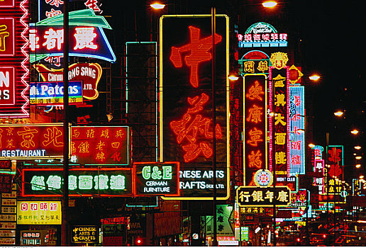 霓虹灯,弥敦道,夜晚,香港