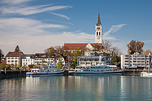 城镇风光,港口,康士坦茨湖,瑟尔高,瑞士,欧洲