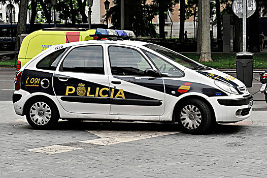 警车,市中心,马德里,西班牙,欧洲