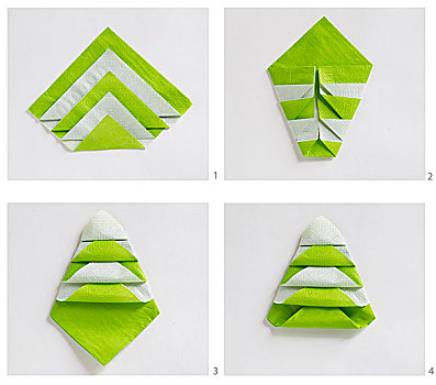 指示,折叠,白色,绿色,餐巾纸,圣诞树