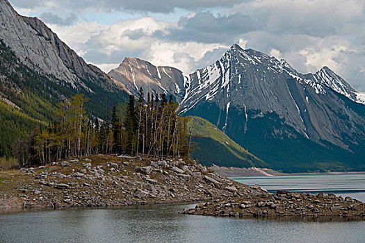 药湖,山,背景,碧玉国家公园,艾伯塔省,加拿大