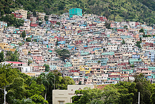 彩色,房子,贫民窟,百叶窗,太子港,海地,中美洲