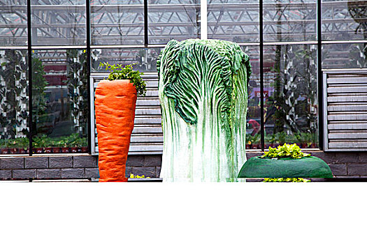 温室大棚外的蔬菜模型