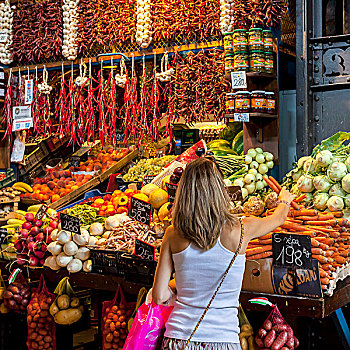 果蔬,货摊,市集,中央市场,大厅,布达佩斯,匈牙利,欧洲