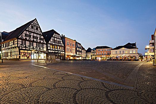 半木结构房屋,市场,黎明,地区,鲁尔区,北莱茵威斯特伐利亚,德国,欧洲