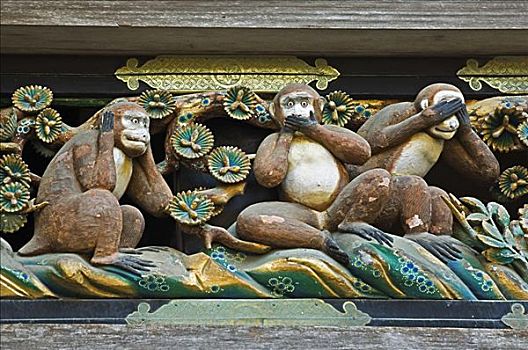 雕刻,猴子,日本