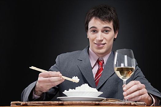 肖像,商务人士,吃饭,米饭,筷子