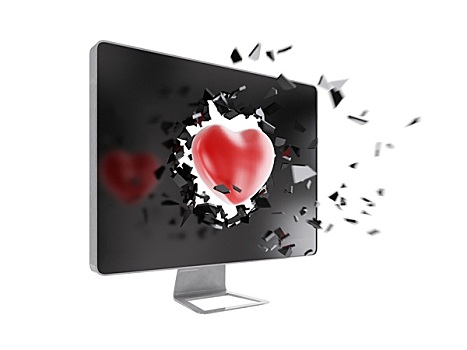 红色,心形,毁坏,电脑屏幕