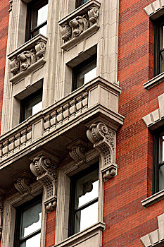 建筑细节,窗户,露台,时尚街区,曼哈顿,纽约