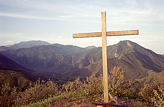 十字架,远眺,山峦,悬崖,上面,波多黎各,哥伦比亚,委内瑞拉