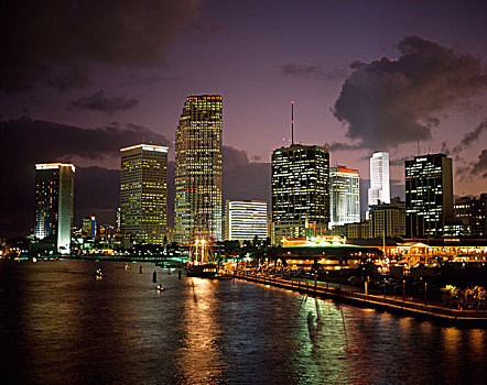 迈阿密,天际线,夜晚,佛罗里达