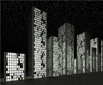 城市,夜晚,抽象,摩天大楼