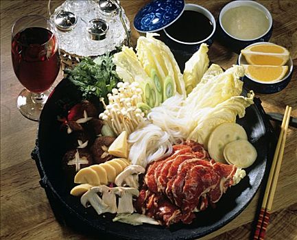 韩国,肉,蔬菜,面条