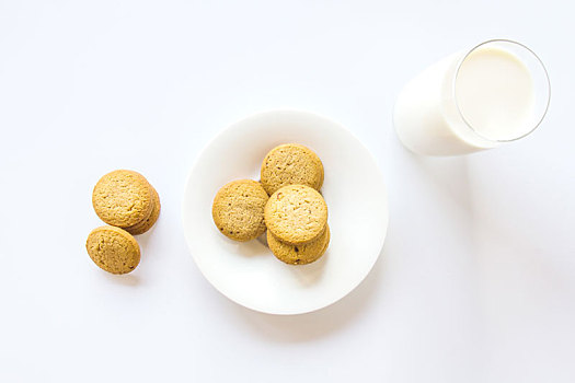 燕麦,饼干,牛奶杯,白色背景,背景
