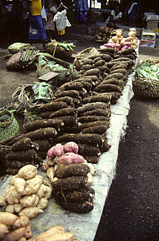 巴布亚新几内亚,岛屿,市场,土豆,山药,块茎,根部