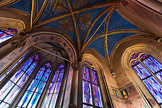 捷克共和国,仰视,彩色玻璃窗,涂绘,圆顶,天花板,教堂,布拉格
