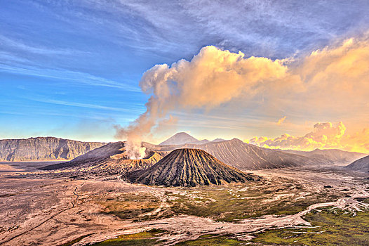 烟,火山,婆罗莫,正面,背影,国家公园,爪哇,印度尼西亚,亚洲