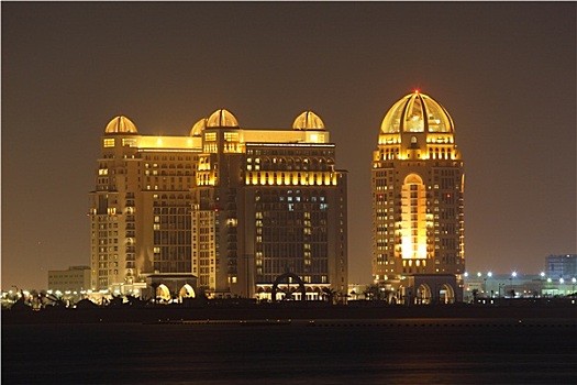 建筑,多哈,光亮,夜晚,卡塔尔