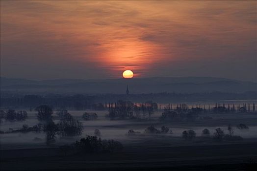 风景,晨雾,靠近,巴登符腾堡,德国,欧洲