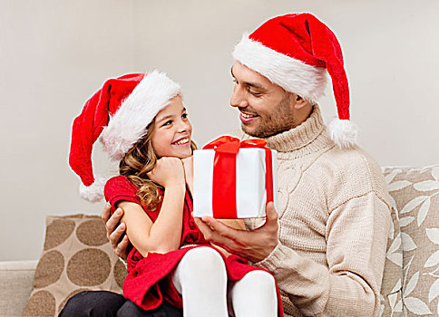 家庭,圣诞节,圣诞,高兴,人,概念,微笑,父亲,给,女儿,礼盒