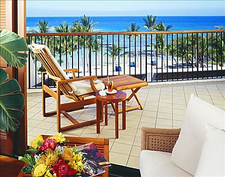 夏威夷,夏威夷大岛,毛纳拉尼,胜地,休闲椅,远眺,海滩