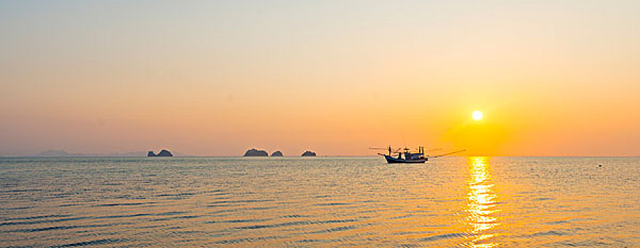 船,海中,日落,正面,小,岛屿,苏梅岛,海湾,泰国,亚洲