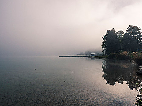 晨雾,湖
