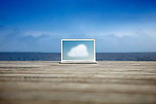 云,象征,笔记本电脑,码头