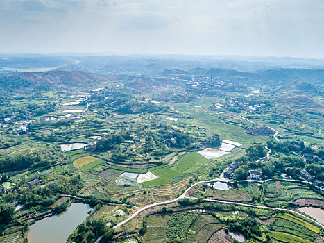 俯瞰湖南乡村田园风光,中国衡阳常宁