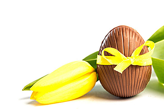 巧克力复活节蛋,黄色,丝带,郁金香