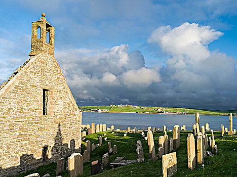 乡村,中世纪,教区教堂,奥克尼群岛,苏格兰,大幅,尺寸