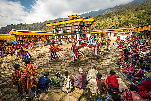 舞者,面具,跳舞,宗教,策秋庆典,寺院,节日,地区,喜马拉雅山,区域,英国,不丹