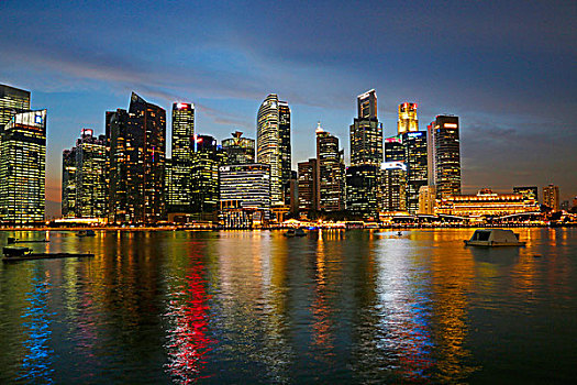 新加坡,天际线,金融区,黄昏,码头