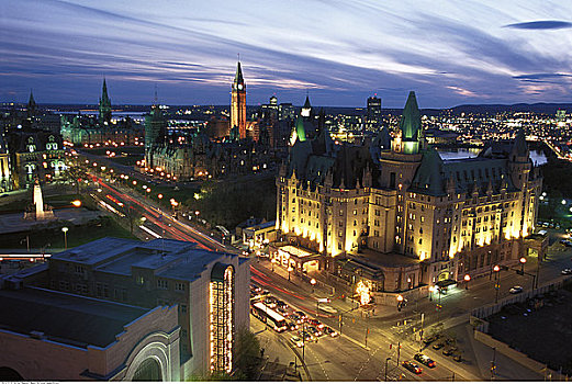 俯视,城市,黄昏,渥太华,安大略省,加拿大