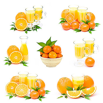 橙汁,新鲜水果,抽象拼贴画