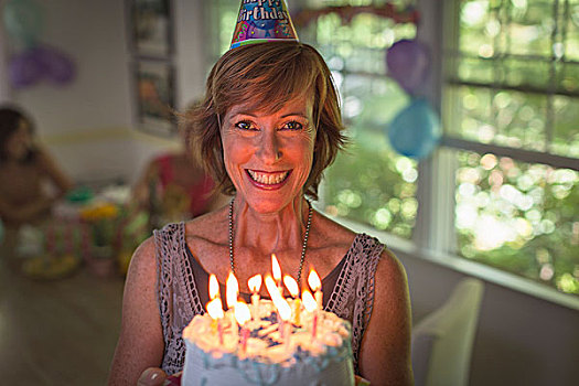 头像,成年,女人,拿着,生日蛋糕,蜡烛