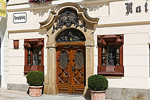 入口,市政厅,因威尔特尔,区域,上奥地利州,奥地利,欧洲