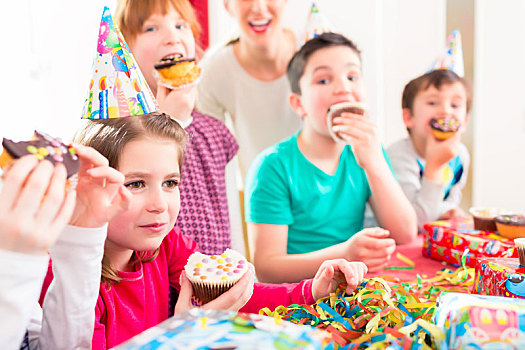 孩子,生日派对,松糕,蛋糕