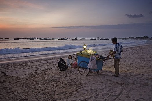 人,摊贩,手推车,海滩,印度尼西亚