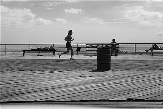 跑步者,码头,康尼岛,纽约,美国