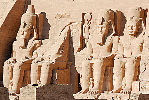 雕塑,法老,拉美西斯二世,阿布辛贝尔神庙,努比亚,埃及,非洲