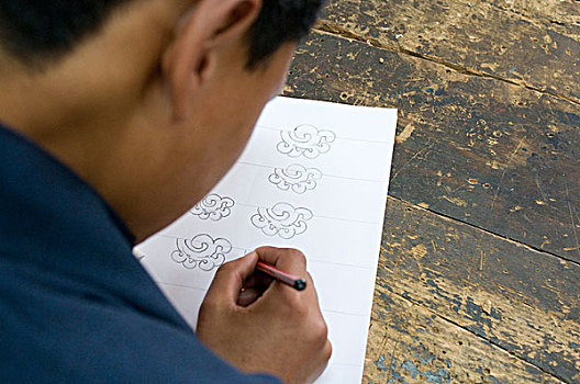 艺术家,制作,绘画,纸张,廷布,不丹