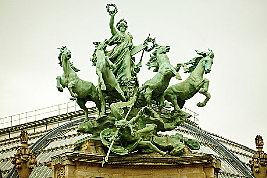 四马二轮战车,雕塑,靠近,香榭丽舍大街,巴黎,法国