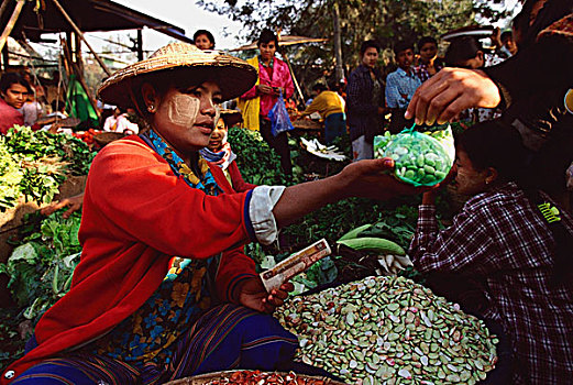 缅甸,女人,销售,豆,早晨