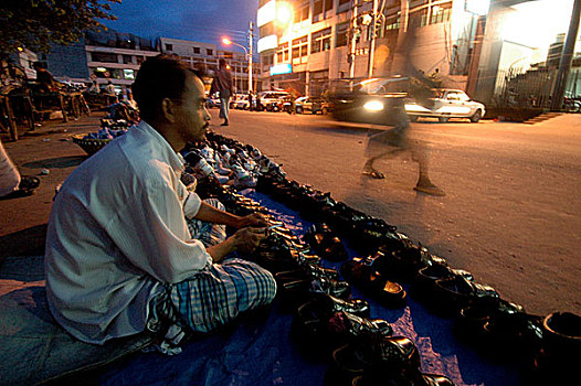 鞋,销售,展示,小路,市场,达卡,孟加拉