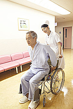 护理,推,轮椅