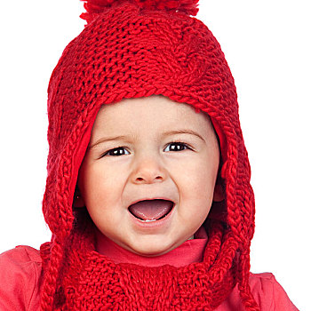 女婴,有趣,毛织品,红色,帽子