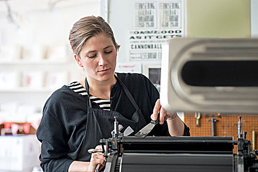 女性,打印机,机器,工作间